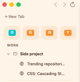 Four Favorites tiles at the top of the Bow sidebar